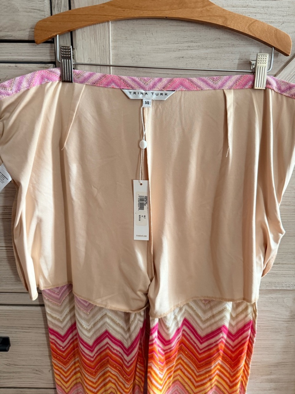 Trina Turk Penelope Pant-Pink Orange swim cover up Chevron sz 14 NWT - Picture 8 of 10